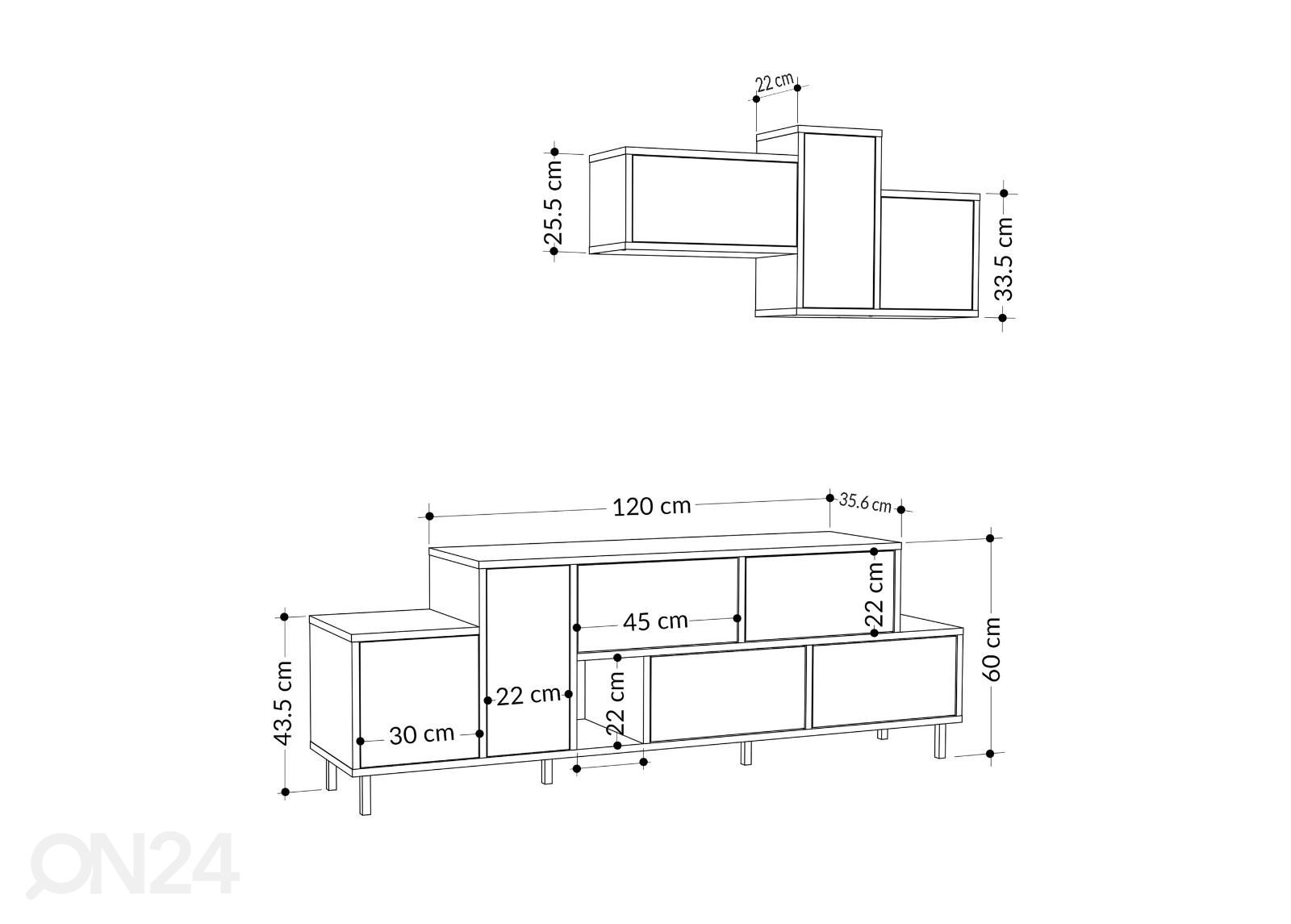 TV-taso + seinäkaappi kuvasuurennos mitat
