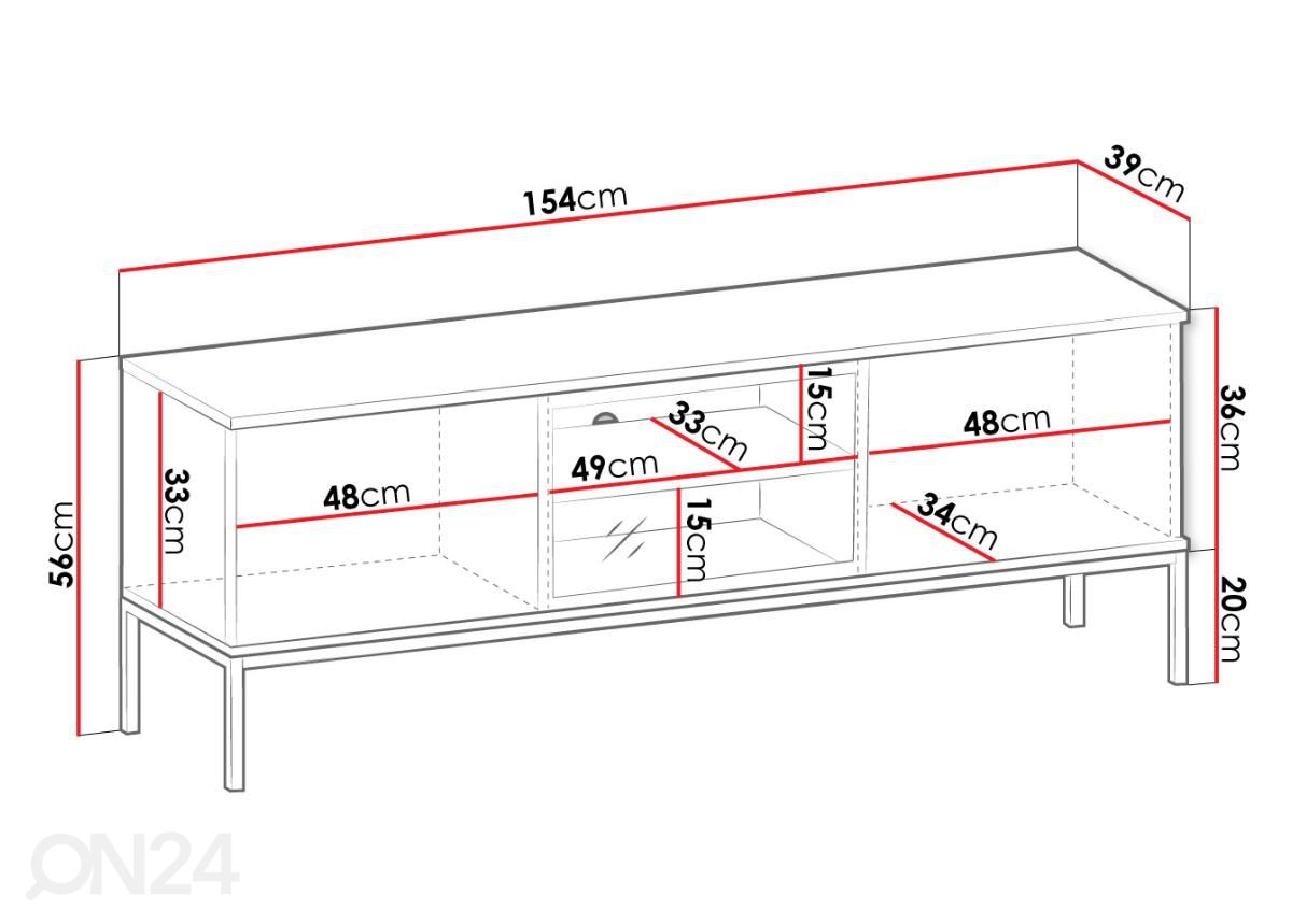 TV-taso Senato 154 cm + LED kuvasuurennos mitat