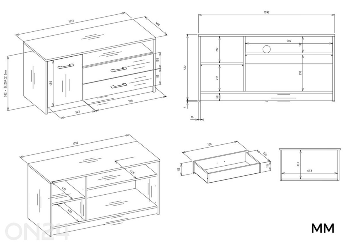 TV-taso Simpel 109 cm kuvasuurennos mitat