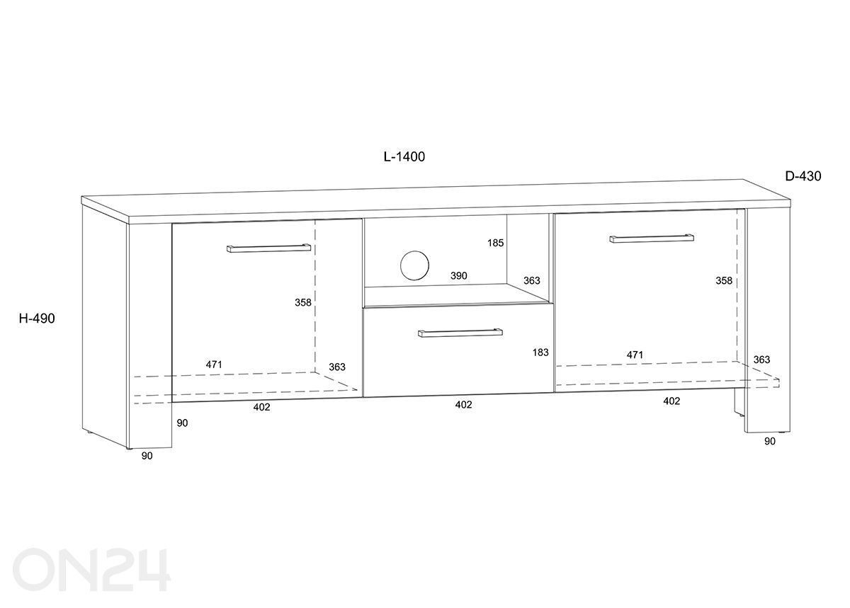 TV-taso Slide 140 cm kuvasuurennos mitat
