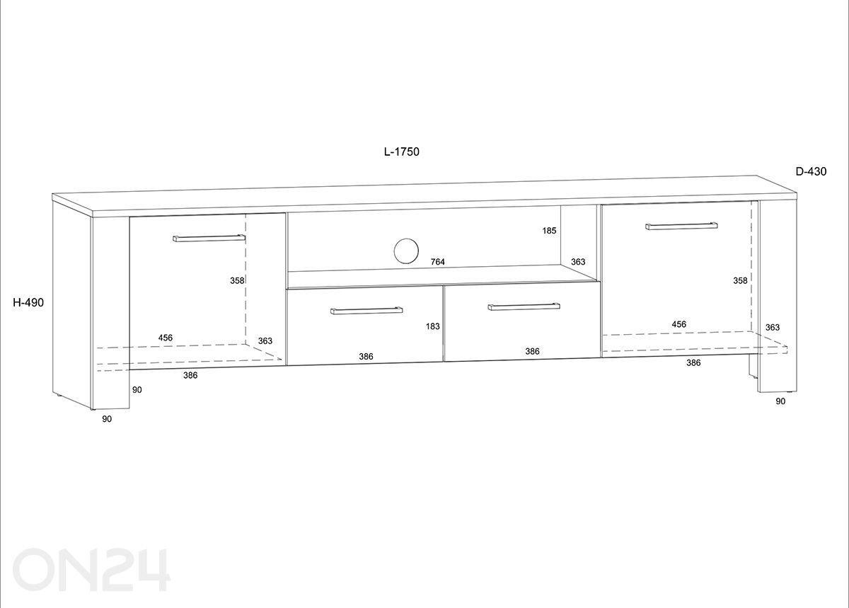 TV-taso Slide 175 cm kuvasuurennos mitat