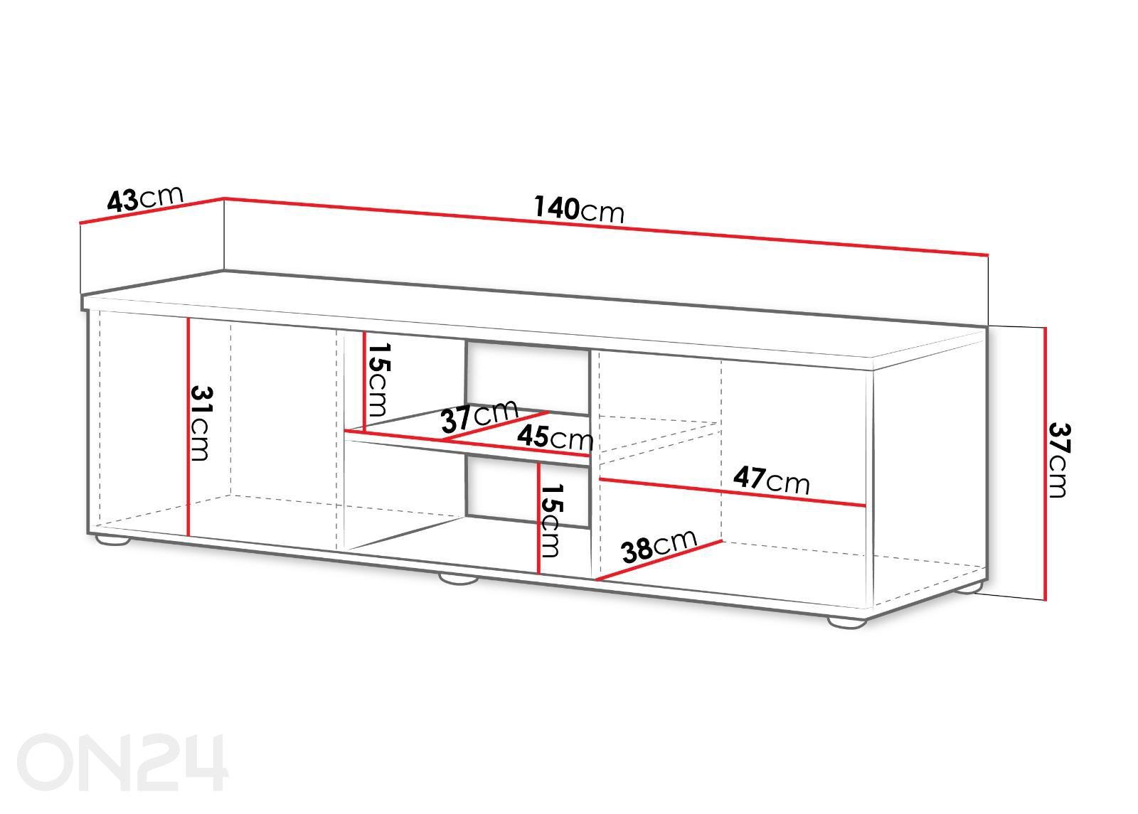 TV-taso Soho 140 cm kuvasuurennos mitat