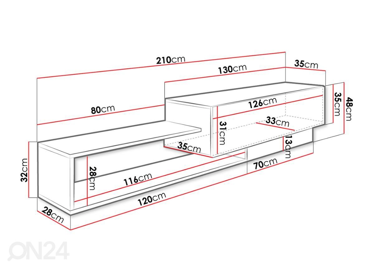 TV-taso Sonata 210 cm kuvasuurennos mitat