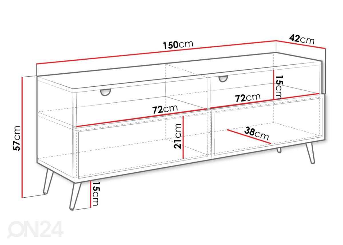 TV-taso Temerra 150 cm kuvasuurennos mitat