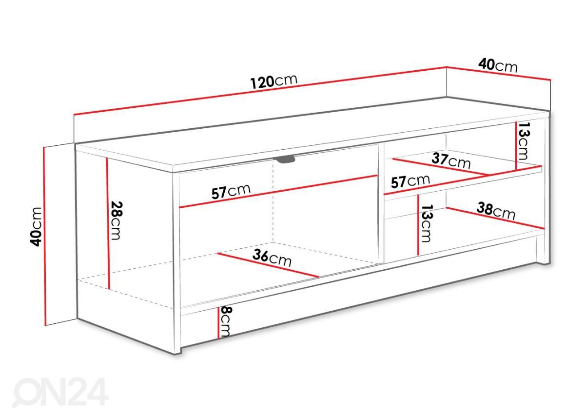TV-taso Tireno 120 cm kuvasuurennos mitat