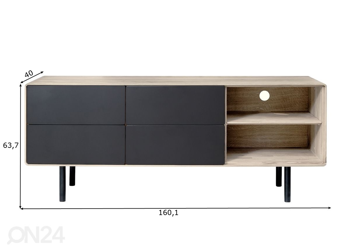 TV-taso Tokyo 160 cm, valkoinen öljy kuvasuurennos mitat