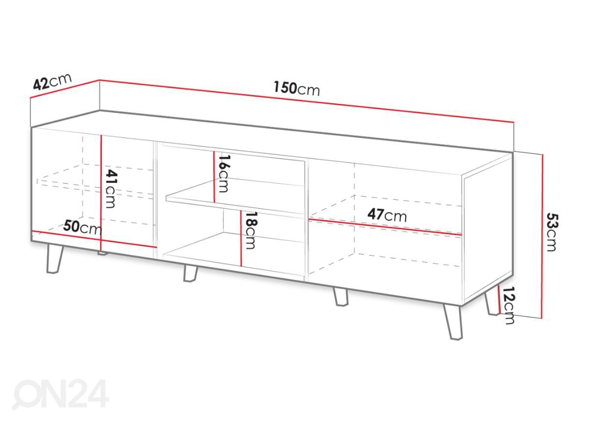 TV-taso Vamos Grey 150 cm kuvasuurennos mitat