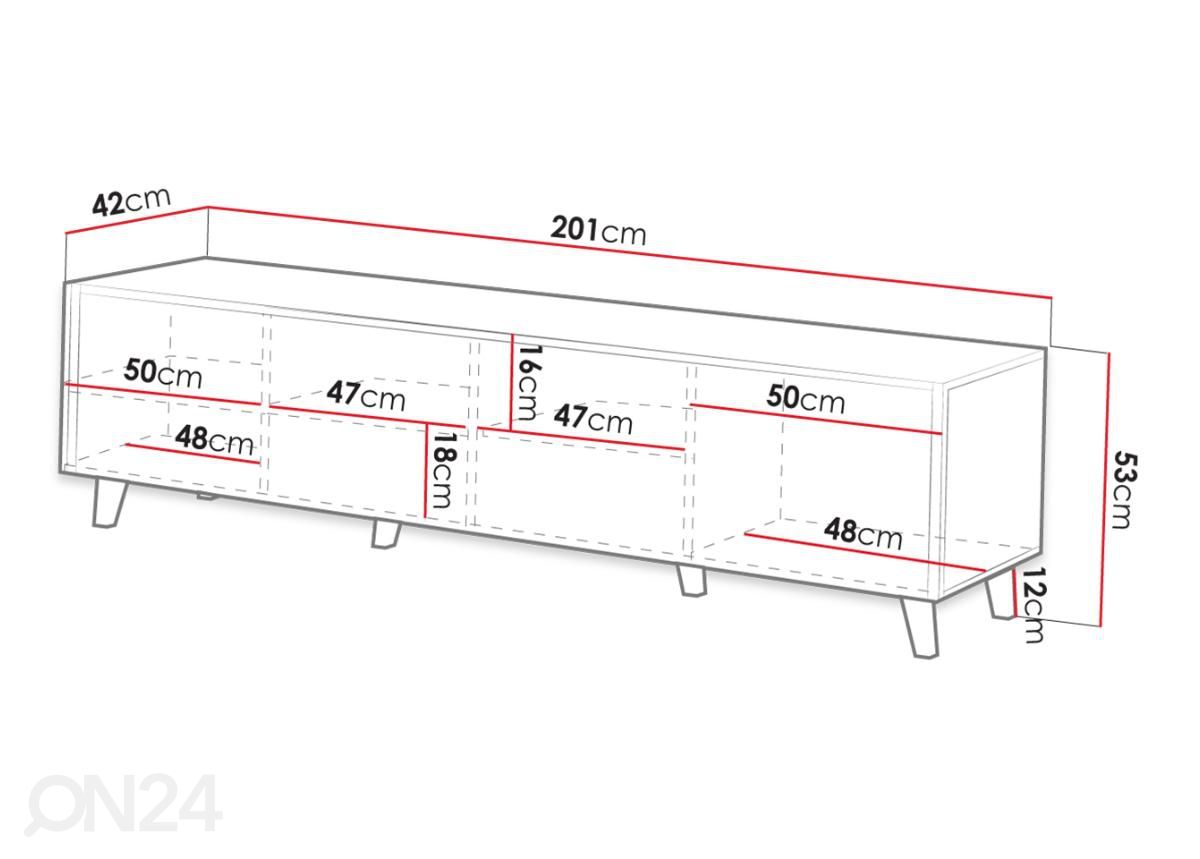 TV-taso Vamos Grey 201 cm kuvasuurennos mitat