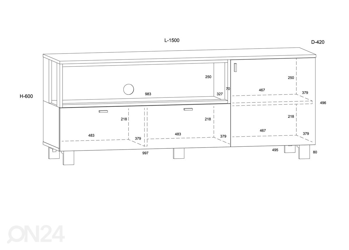 TV-taso Vegas 150 cm kuvasuurennos mitat