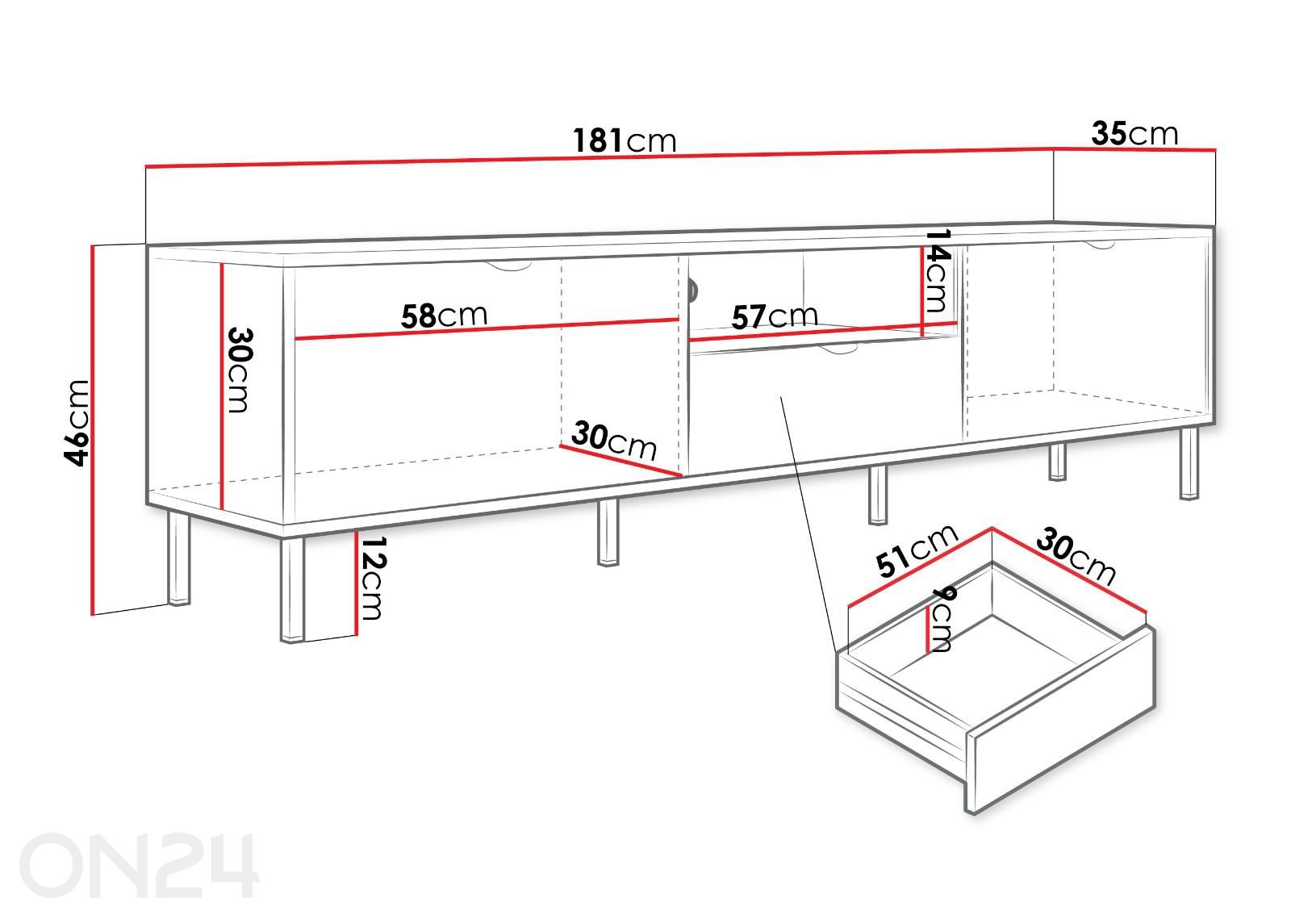 TV-taso Wera 181 cm kuvasuurennos mitat