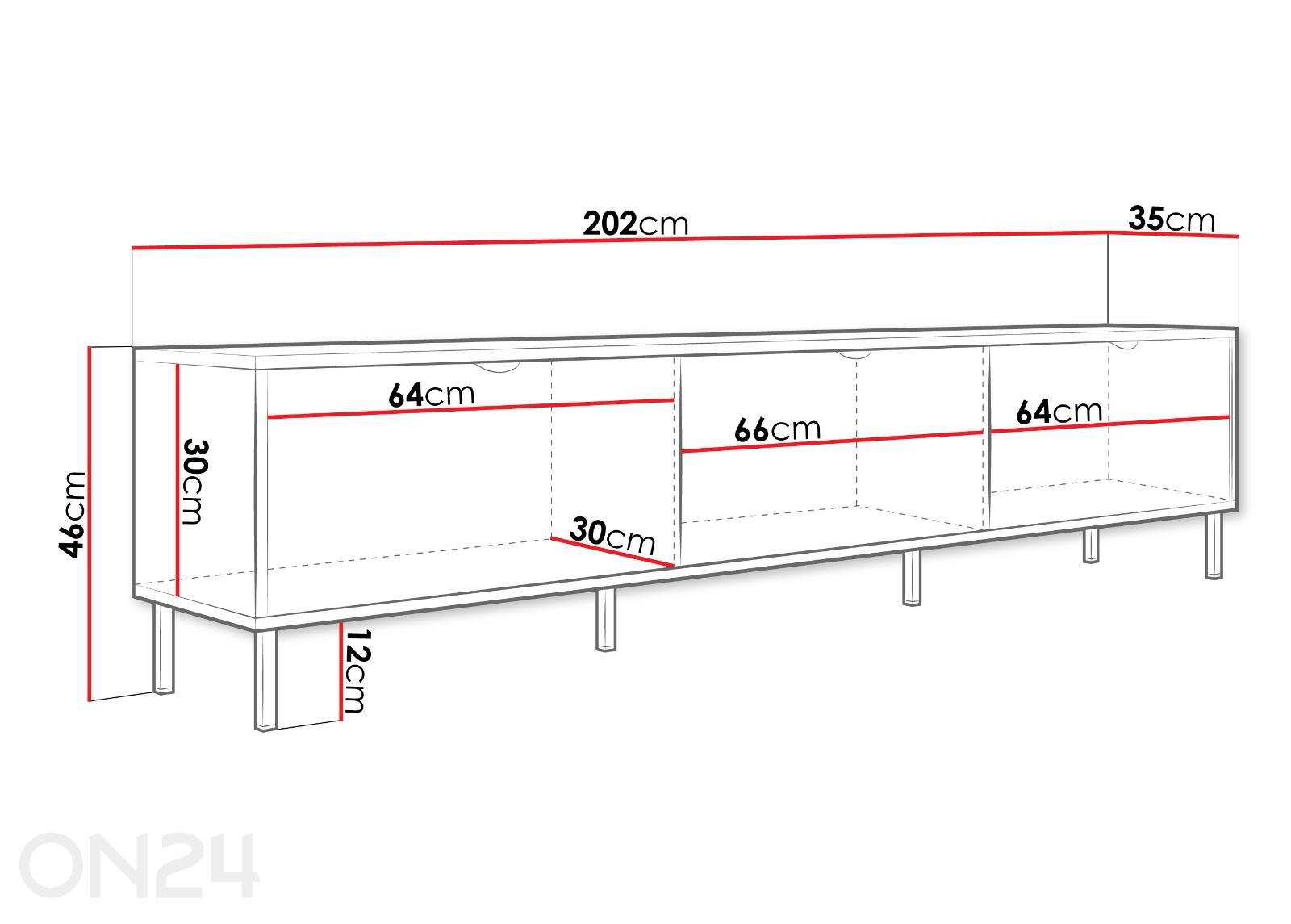 TV-taso Wera 202 cm kuvasuurennos mitat
