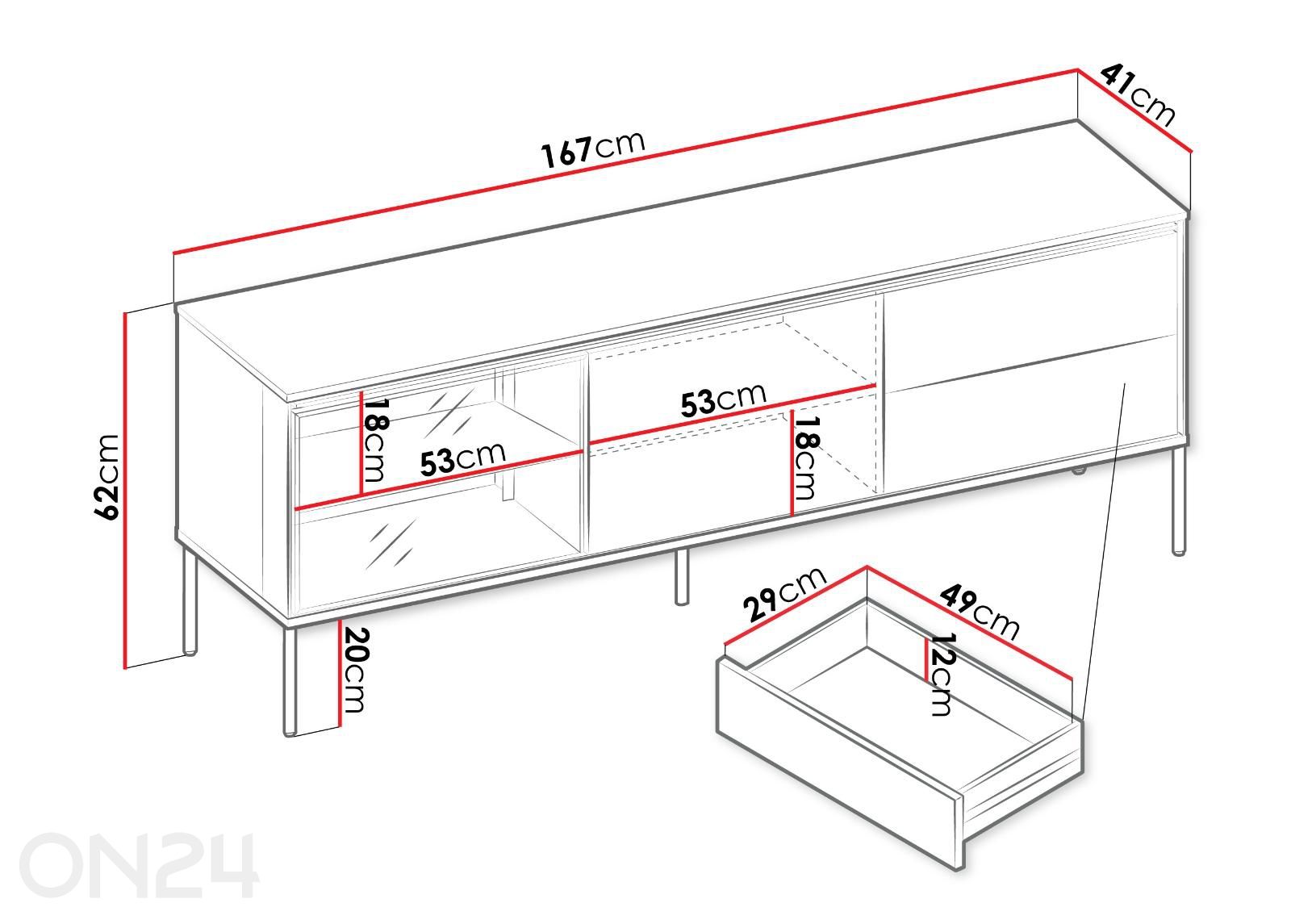 TV-taso Wisco 167 cm kuvasuurennos mitat