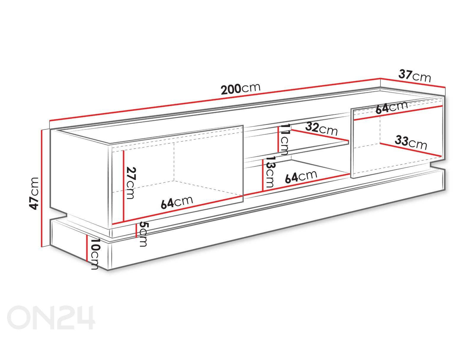 TV-taso Zarp 200 cm kuvasuurennos mitat