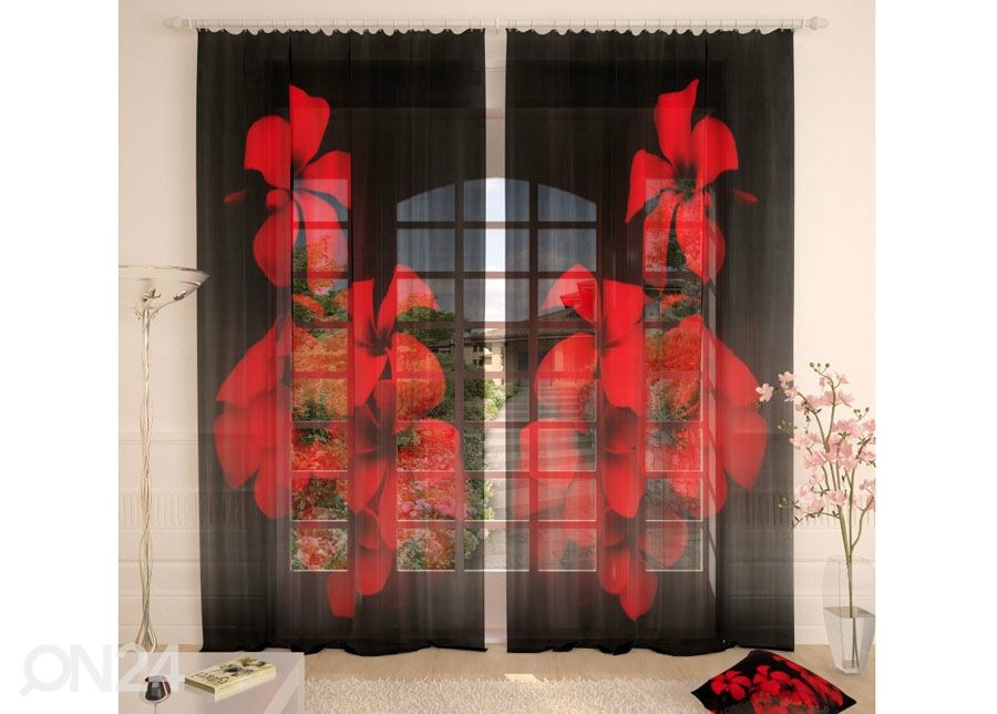Tylliverho Burgundy Plumeria 400x260 cm kuvasuurennos