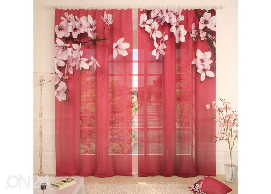 Tylliverho Cherry Flowers on Red 400x260 cm kuvasuurennos
