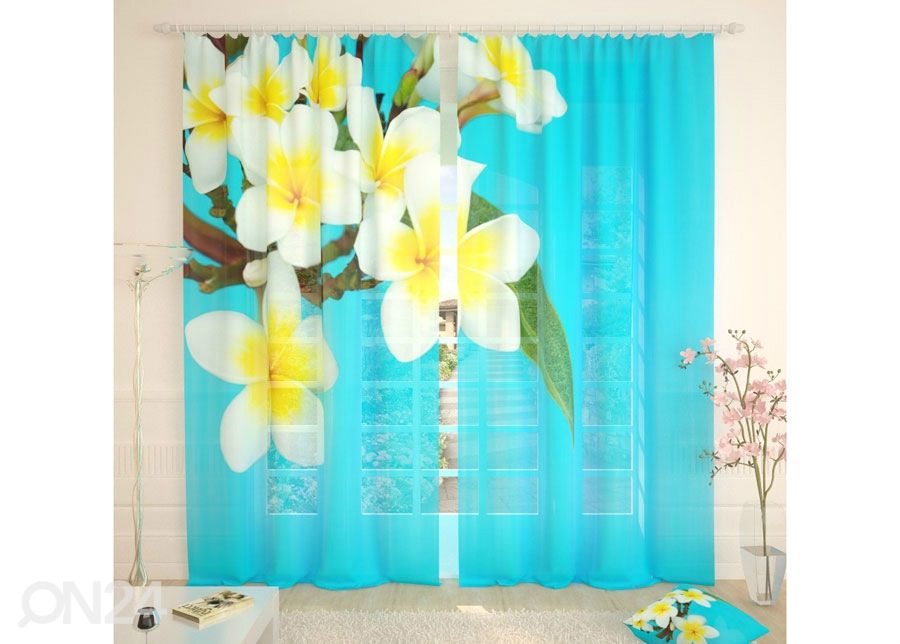Tylliverho Tropical Flowers Blue 400x260 cm kuvasuurennos