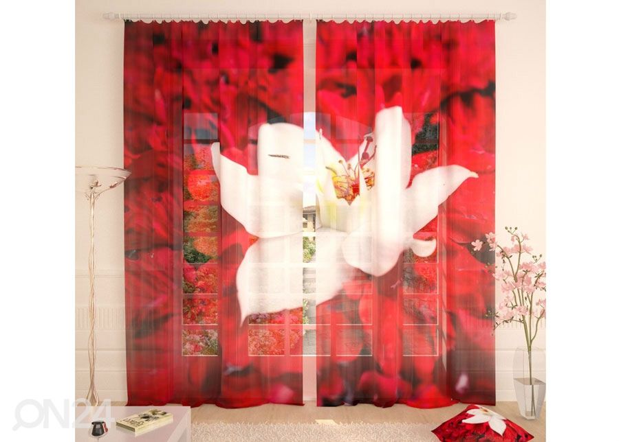 Tylliverho White Flower on Red 400x260 cm kuvasuurennos