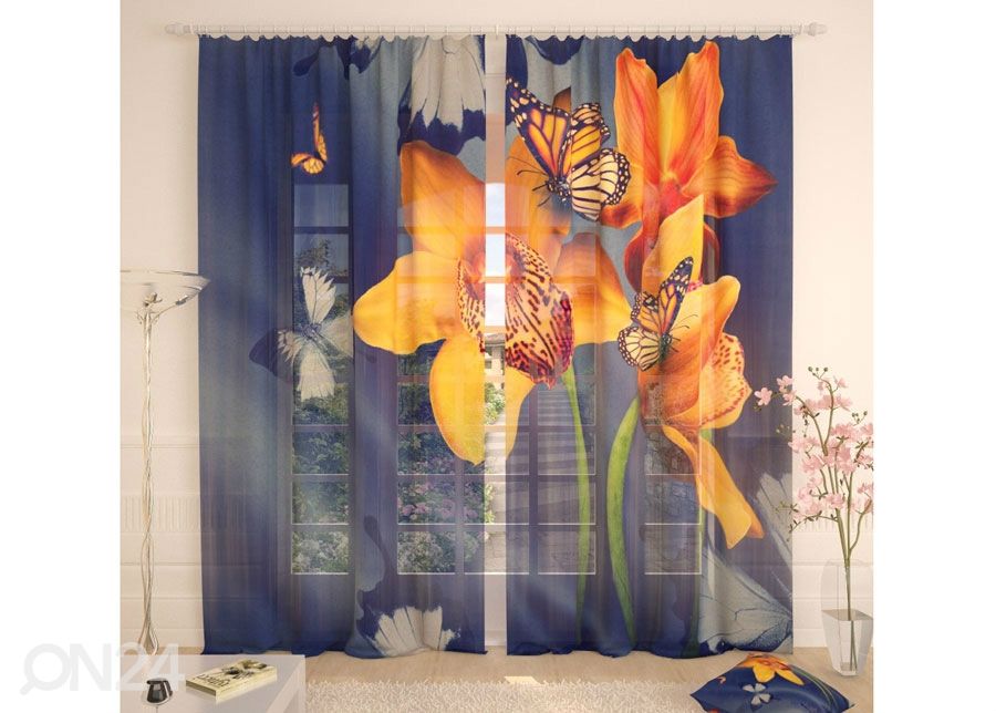 Tylliverho Yellow Orchids and Butterflies 400x260 cm kuvasuurennos