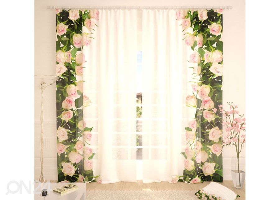 Tylliverhot Hug of White Roses 400x260 cm kuvasuurennos