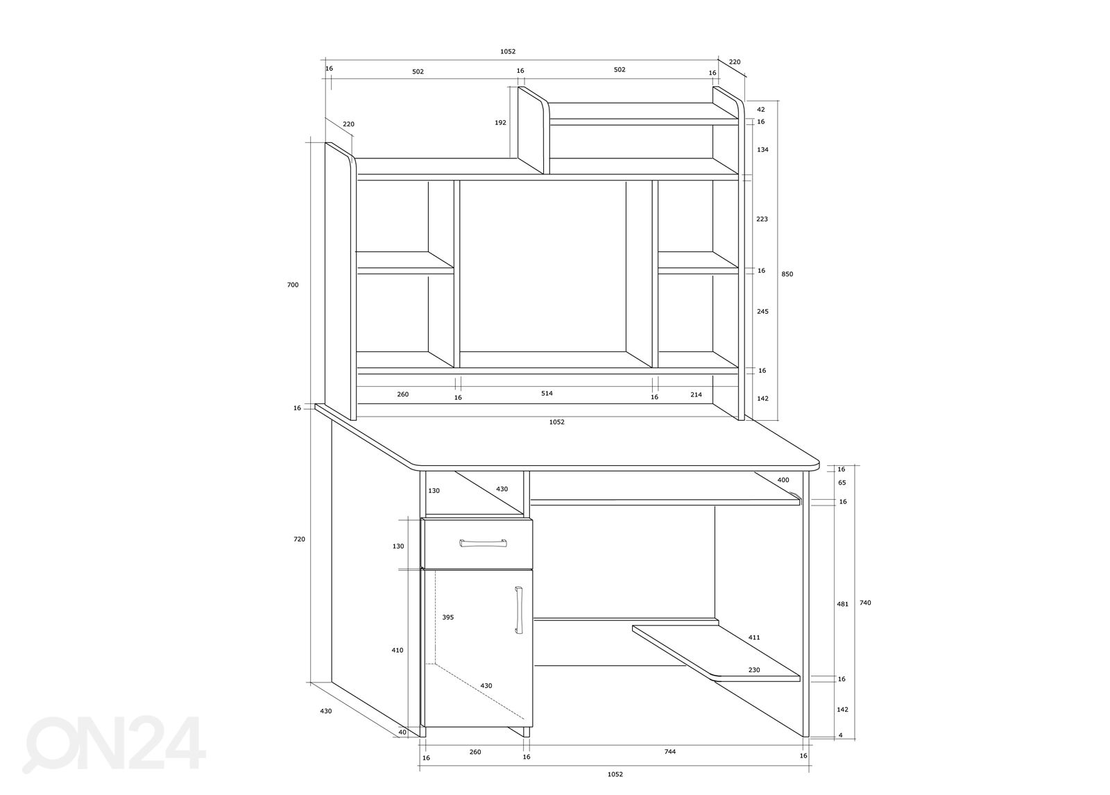 Työpöytä 105 cm kuvasuurennos mitat