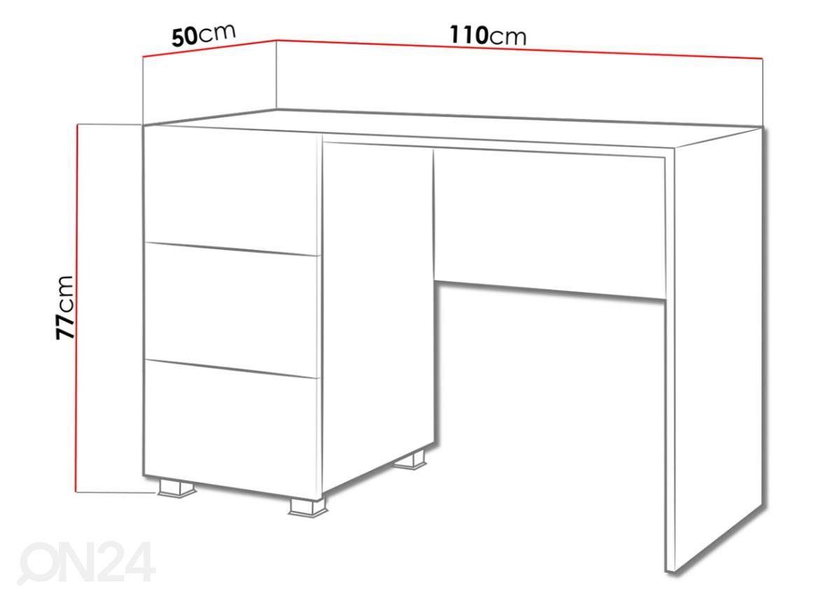 Työpöytä 110 cm kuvasuurennos mitat