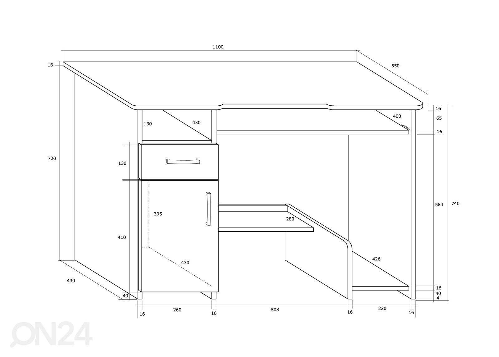 Työpöytä 110 cm kuvasuurennos mitat