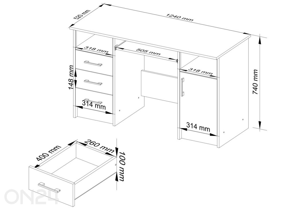 Työpöytä Braga kuvasuurennos mitat