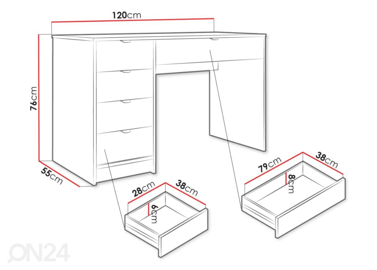 Työpöytä / meikkipöytä Tireno 120 cm kuvasuurennos mitat
