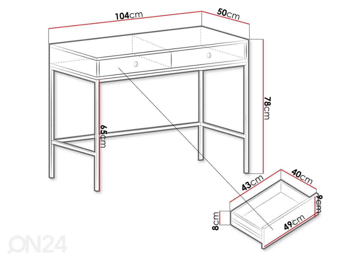 Työpöytä Moona 104 cm kuvasuurennos mitat
