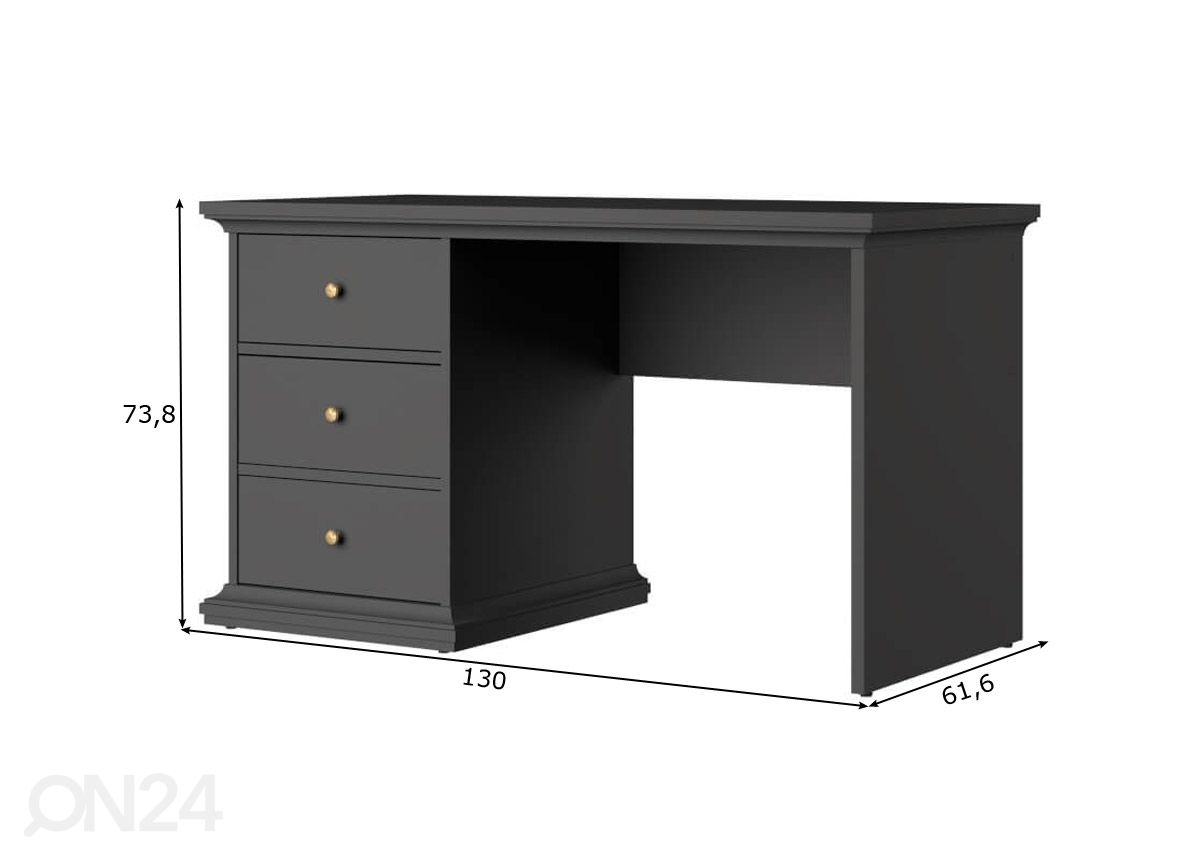 Työpöytä Paris 130 cm, matta harmaa kuvasuurennos mitat