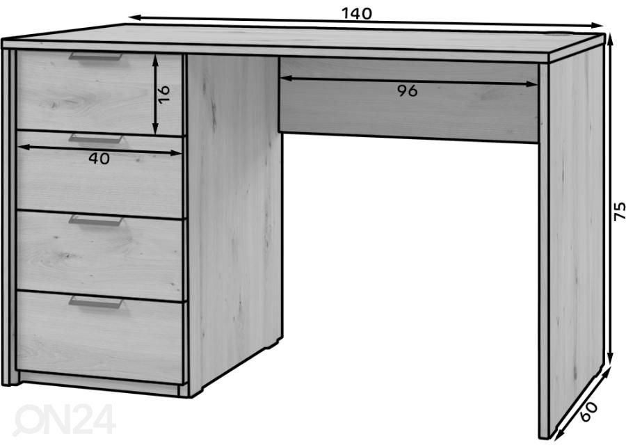 Työpöytä Pern 140 cm kuvasuurennos mitat