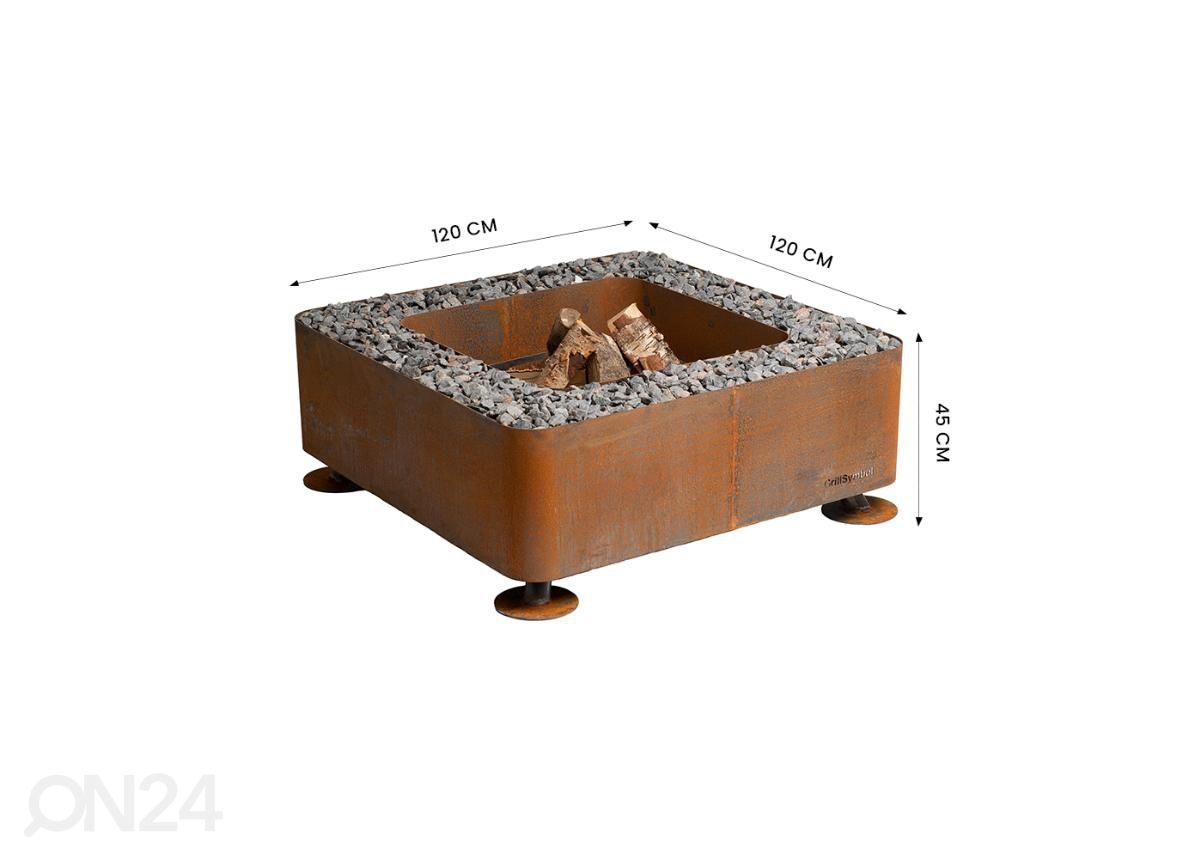 Ulkotulisija Cor-ten terästä GrillSymbol Fogo kuvasuurennos mitat