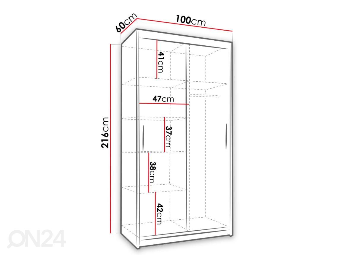 Vaatekaappi 100 cm + LED kuvasuurennos mitat