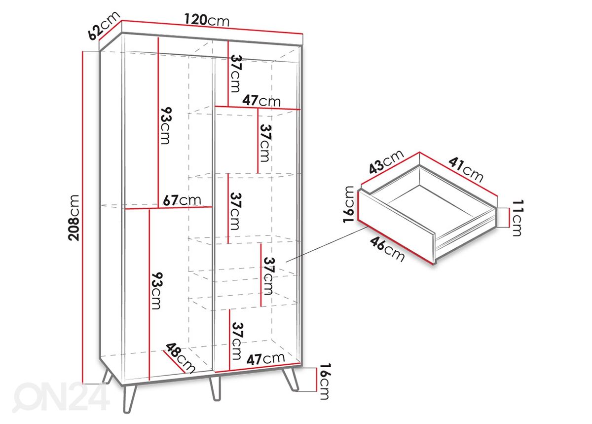Vaatekaappi 120 cm kuvasuurennos mitat