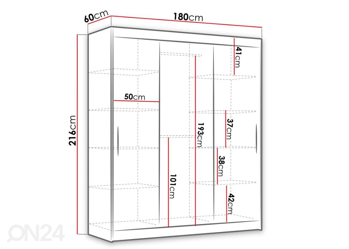 Vaatekaappi 180 cm + LED kuvasuurennos mitat