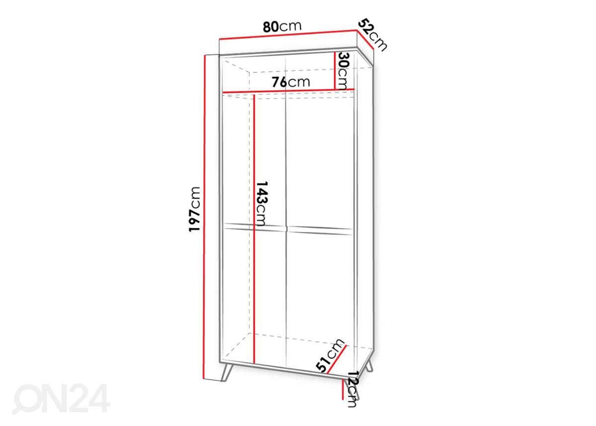 Vaatekaappi 80 cm kuvasuurennos mitat