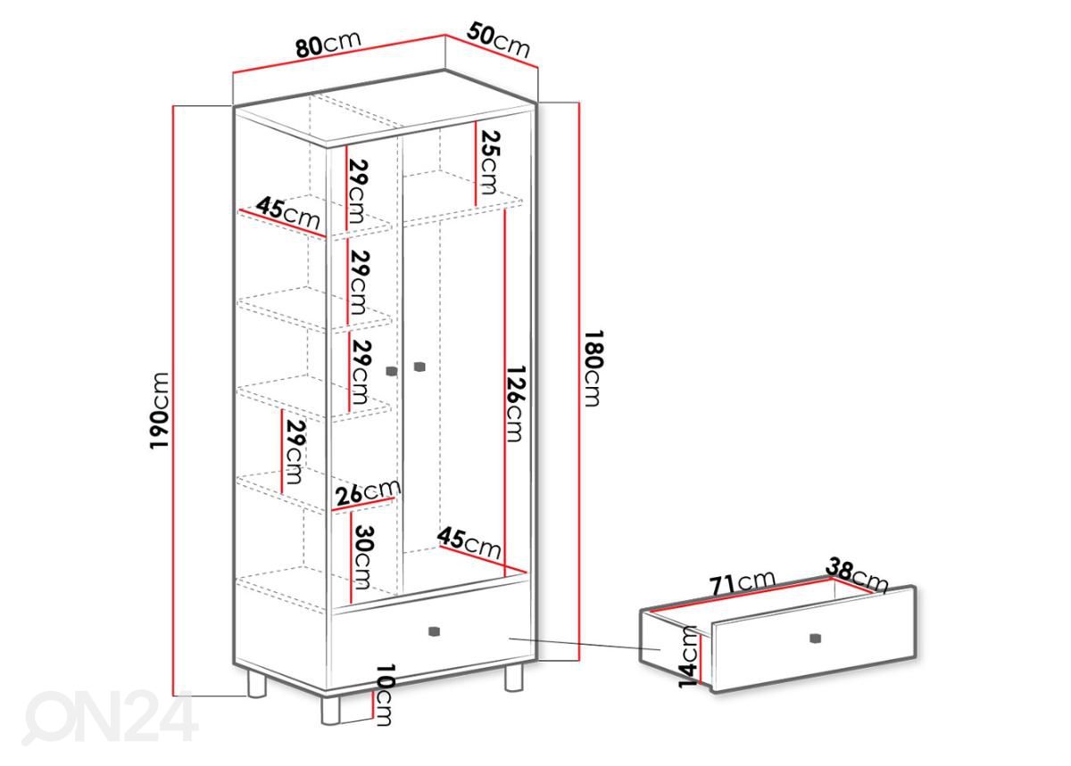 Vaatekaappi 80 cm kuvasuurennos mitat