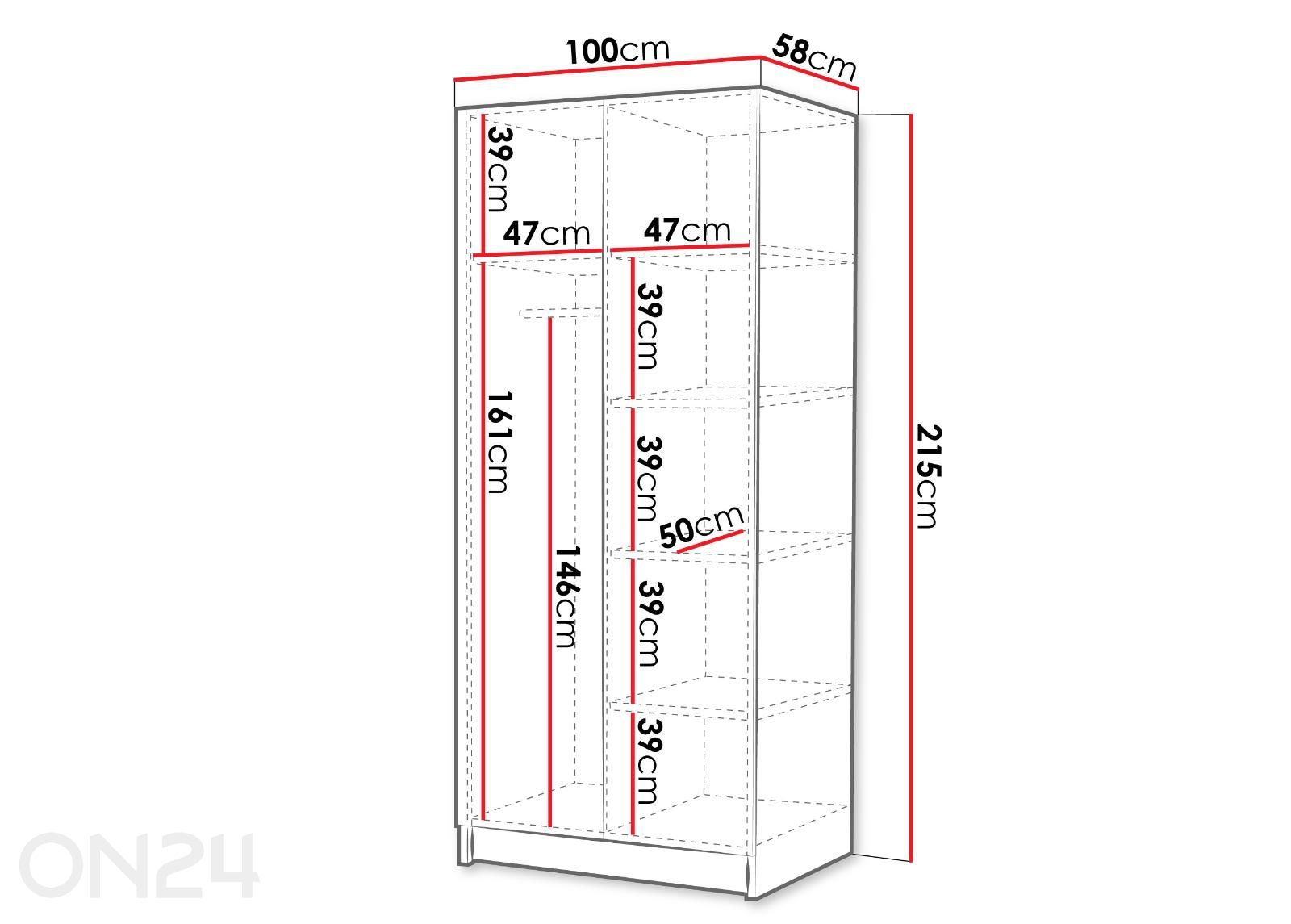 Vaatekaappi Bono I 100 cm kuvasuurennos mitat