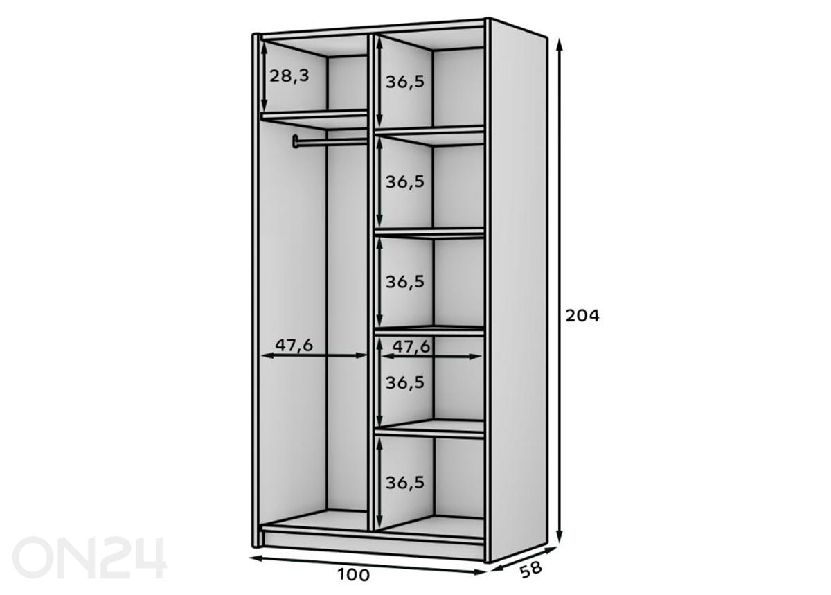 Vaatekaappi Bregma II 100 cm kuvasuurennos mitat