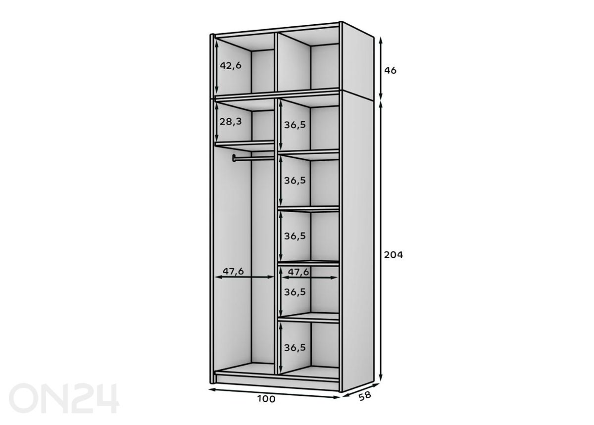 Vaatekaappi Bregma II 100 cm kuvasuurennos mitat