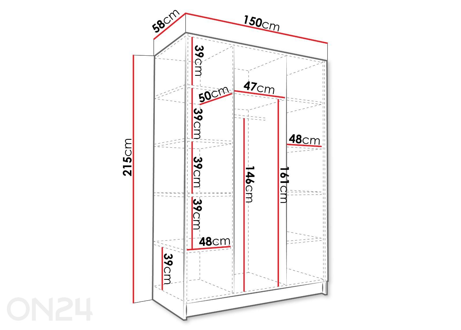 Vaatekaappi Calia III 150 cm kuvasuurennos mitat