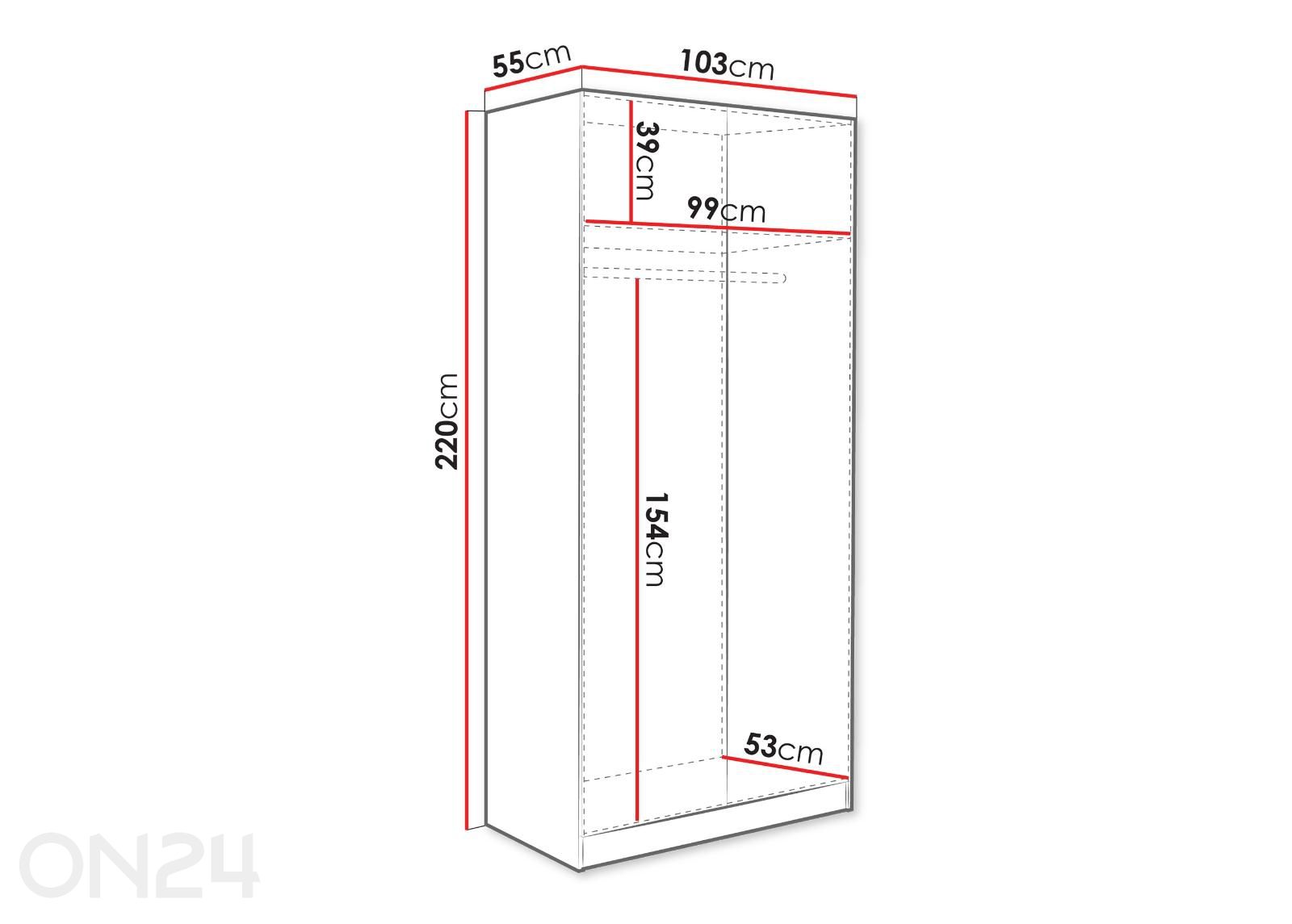 Vaatekaappi Como 103 cm kuvasuurennos mitat