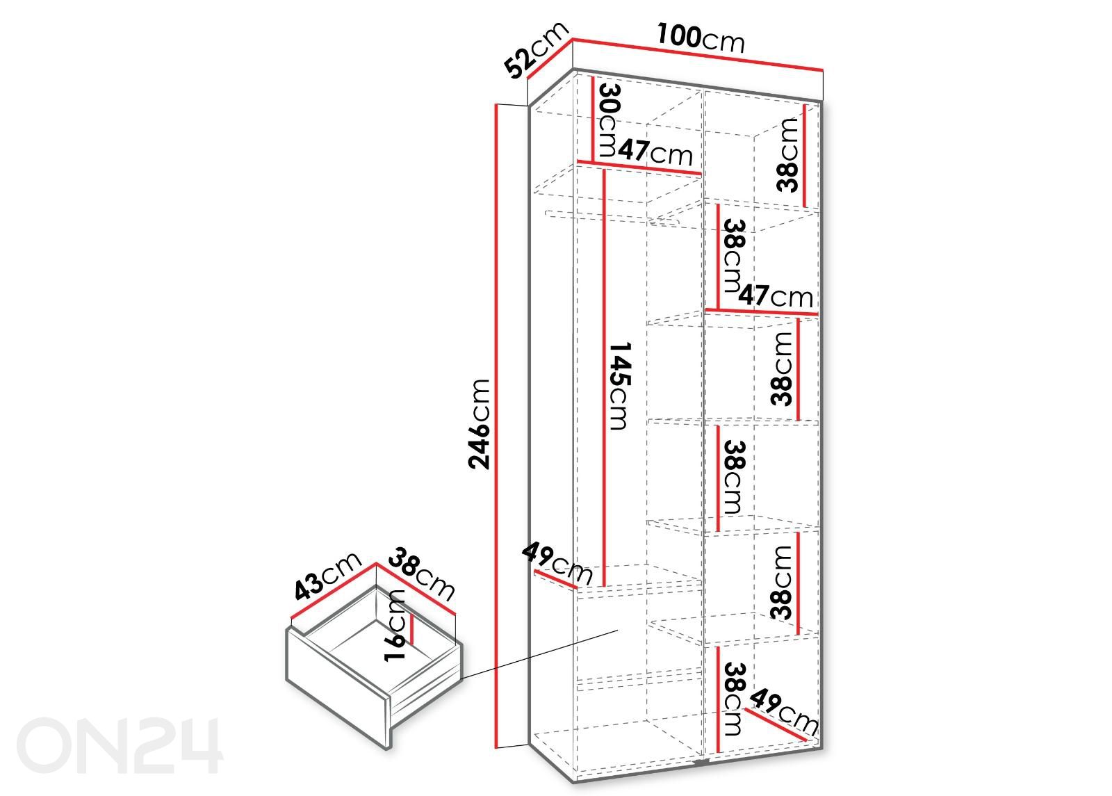 Vaatekaappi Como III 100 cm kuvasuurennos mitat