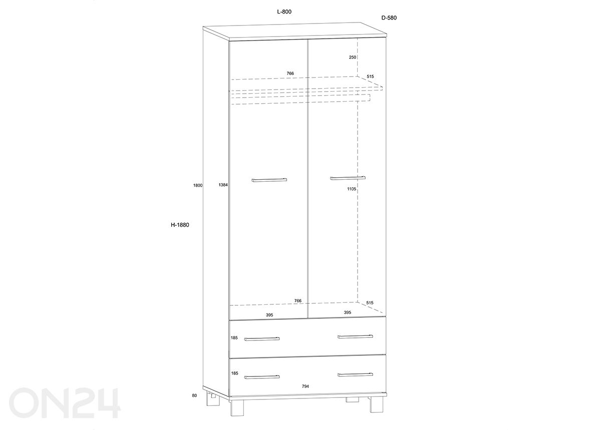 Vaatekaappi Cool 80 cm kuvasuurennos mitat