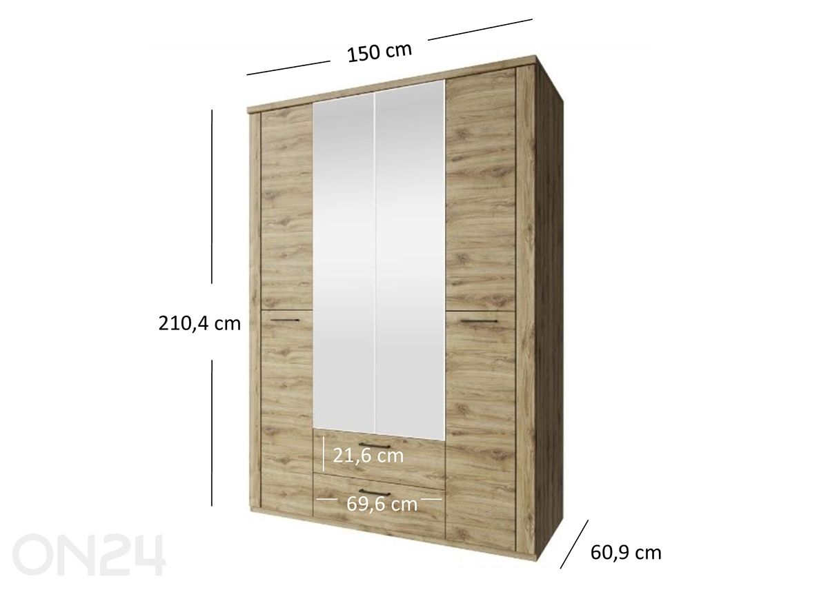 Vaatekaappi Doorset 150 cm kuvasuurennos mitat