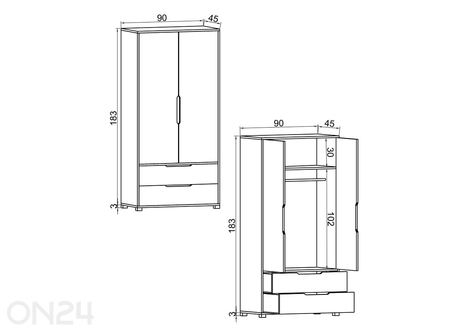 Vaatekaappi Flora kuvasuurennos mitat