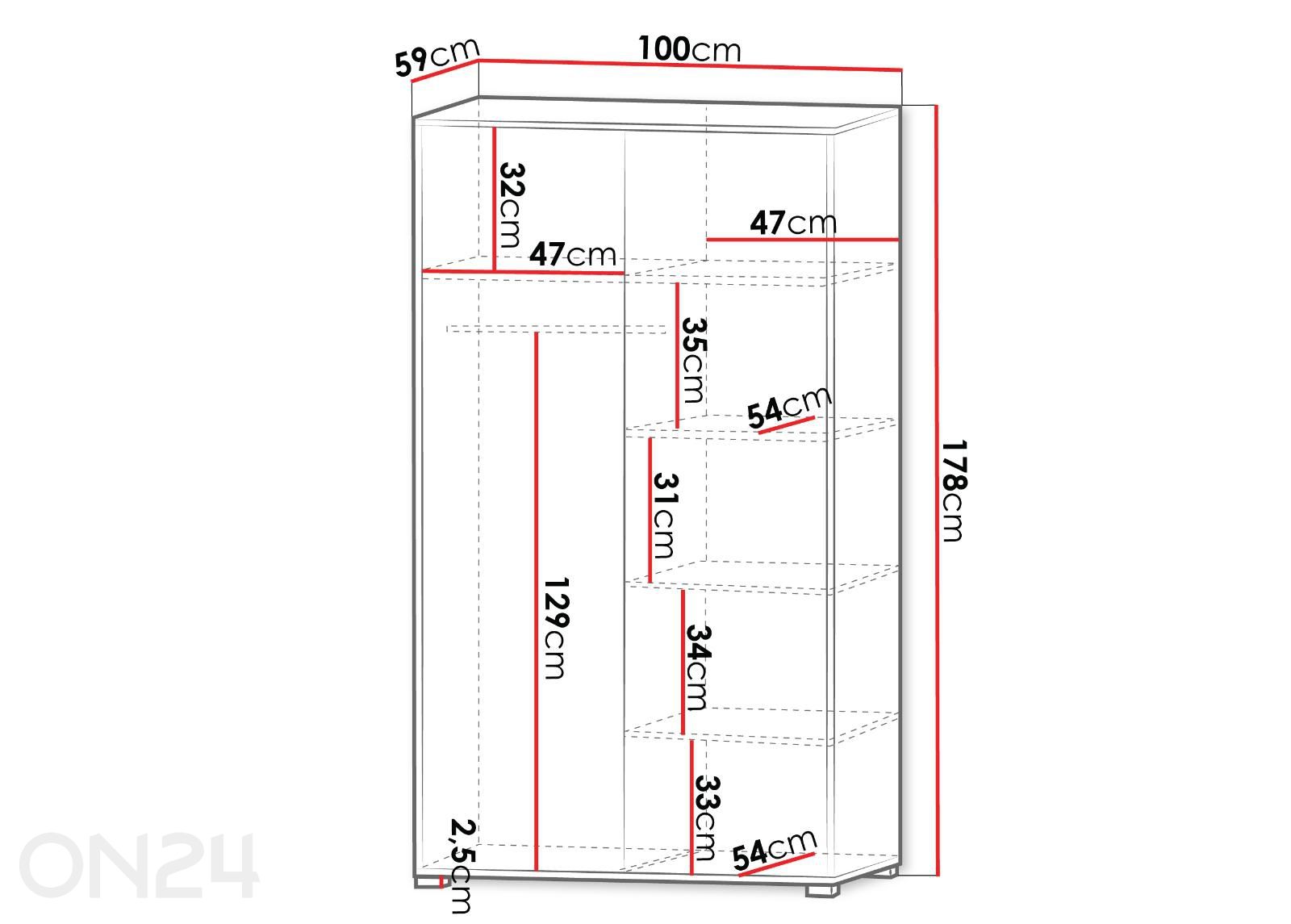 Vaatekaappi Gesita 100 cm kuvasuurennos mitat