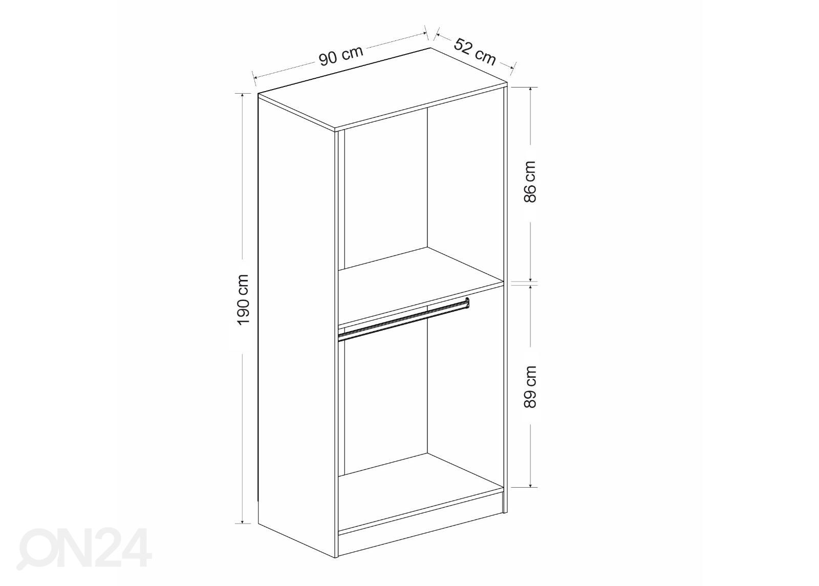Vaatekaappi Glass 90 cm kuvasuurennos mitat