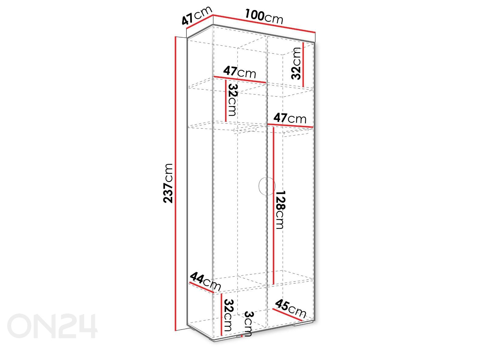 Vaatekaappi Inova 4 100 cm kuvasuurennos mitat