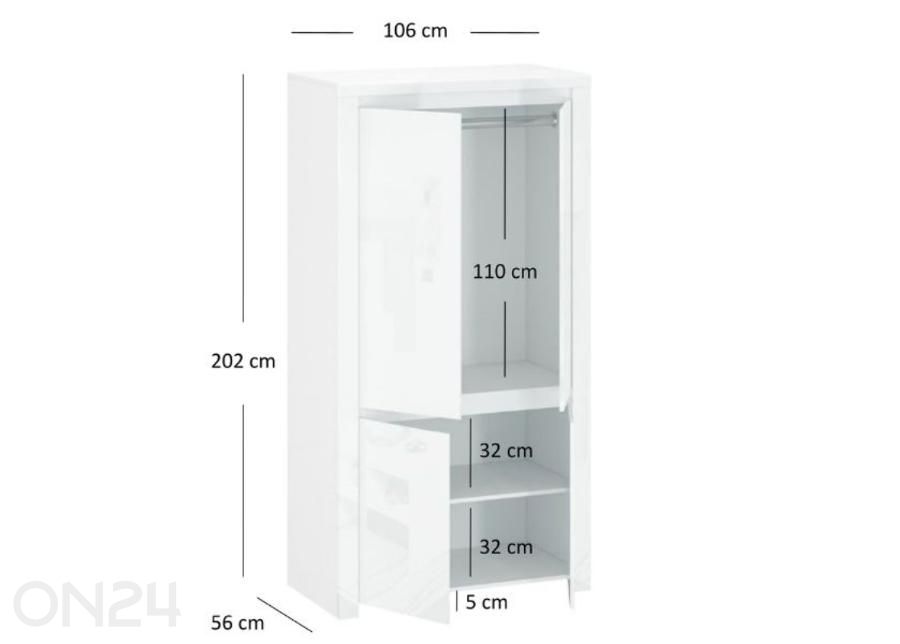 Vaatekaappi Lingo 106 cm kuvasuurennos mitat